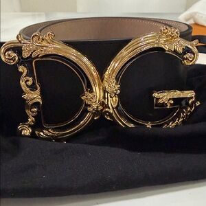 Dolce & Gabbana Black Belt with Gold Detailing